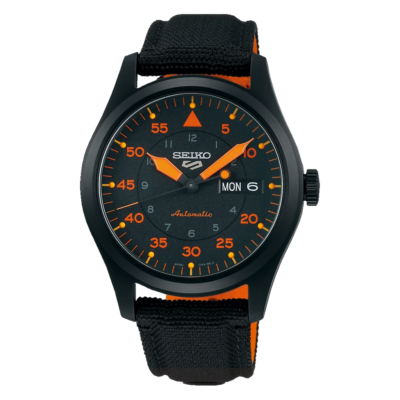 Seiko 5 Sports Flieger Pilot Automatic Black Dial Black Nylon Strap Watch for Men - SRPH33K1